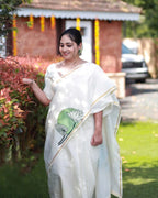 COTTON SAREE WITH MOON LOTUS PRINT