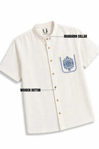 LINEN COTTON SHIRT WITH INDIGO FLORAL MOTIF