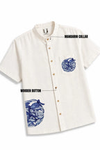 LINEN COTTON SHIRT WITH INDIGO CAT MOTIF