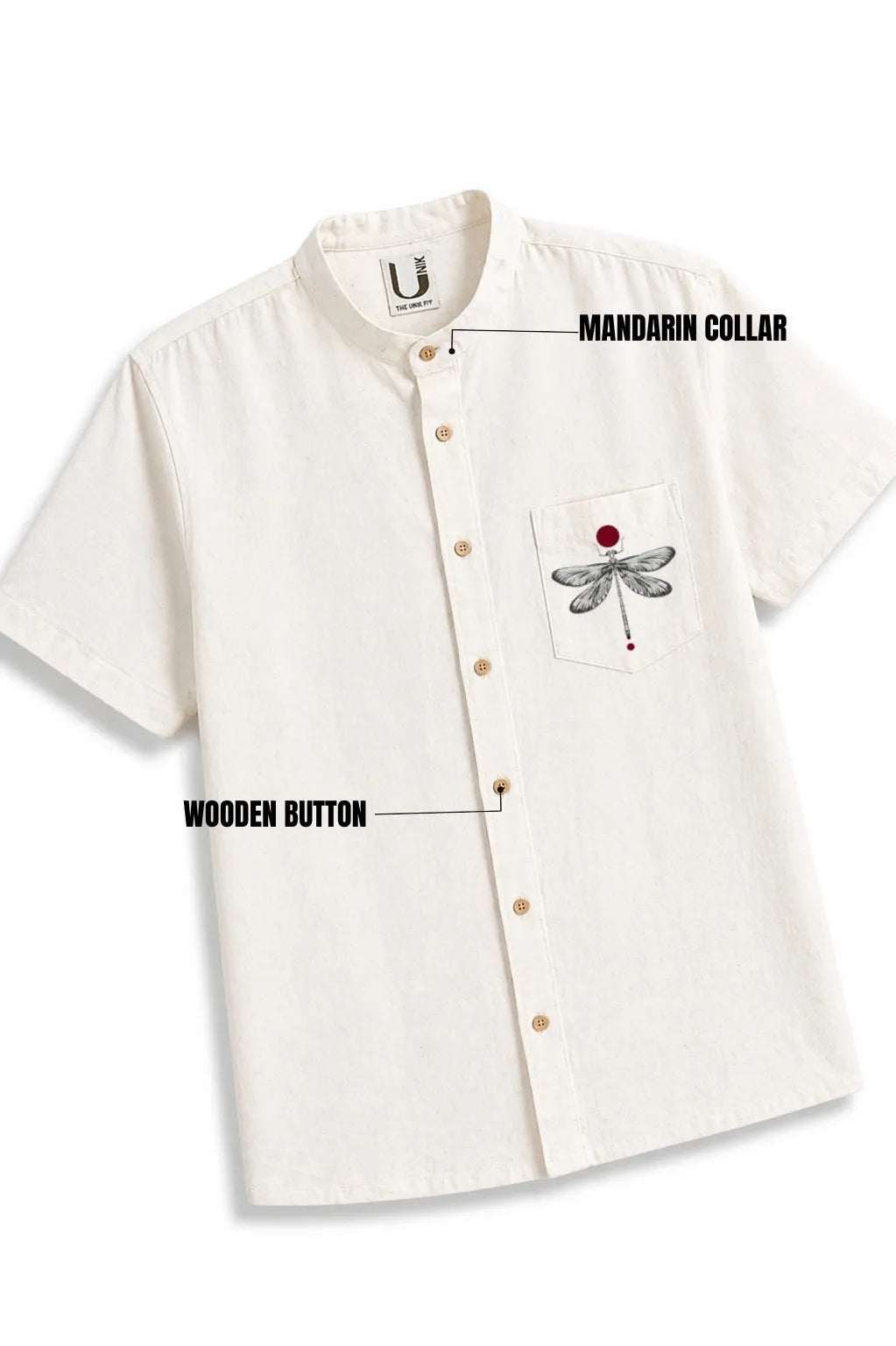 LINEN COTTON SHIRT WITH DRAGONFLY MOTIF