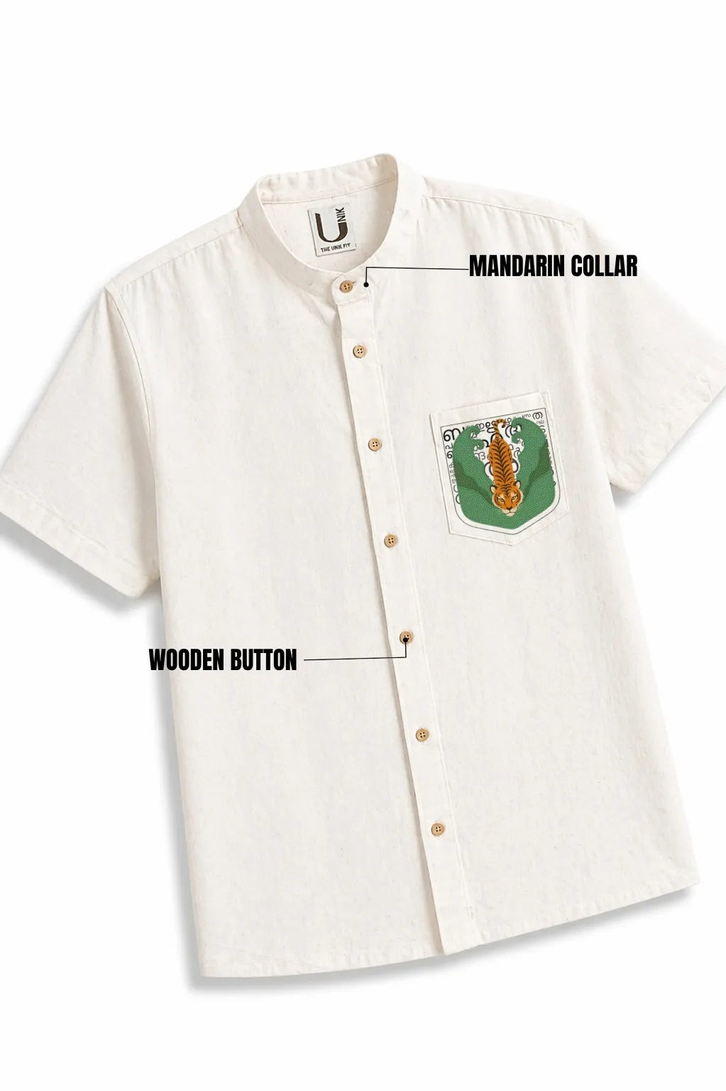 LINEN COTTON SHIRT WITH TIGER MOTIF