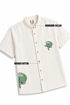 LINEN COTTON SHIRT WITH GREEN MOON LOTUS MOTIF