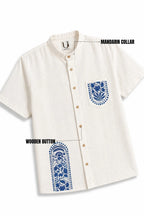 LINEN COTTON SHIRT WITH INDIGO ARCH MOTIF