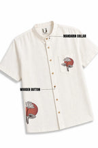 LINEN COTTON SHIRT WITH RED MOON LOTUS MOTIF