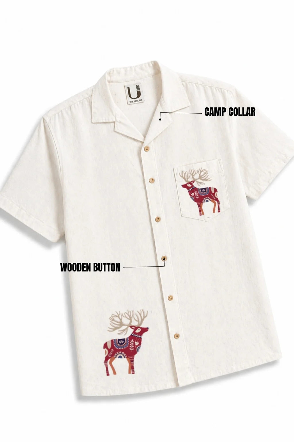 LINEN COTTON SHIRT WITH RED DEER MOTIF