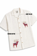 LINEN COTTON SHIRT WITH RED DEER MOTIF