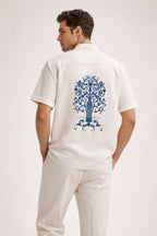 LINEN COTTON SHIRT WITH INDIGO TREE MOTIF