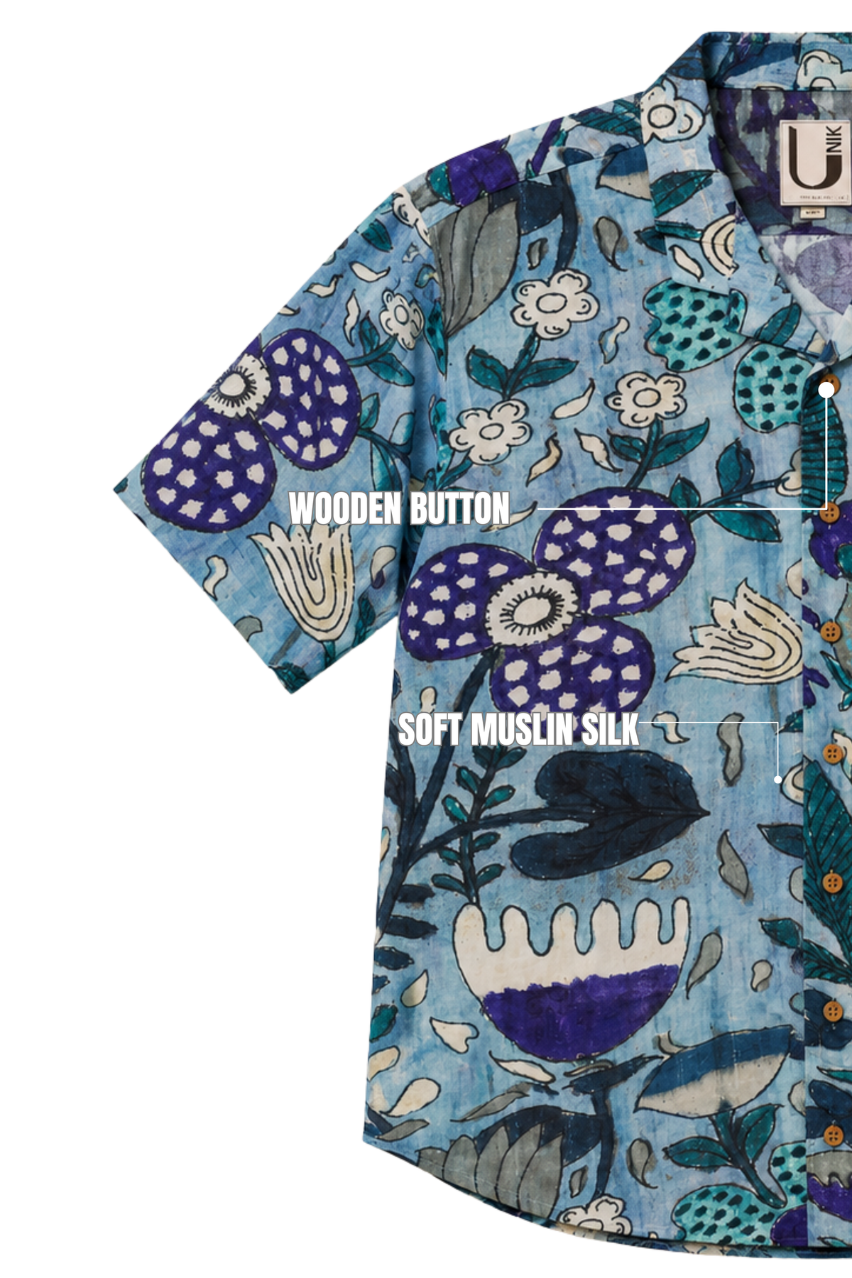 MUSLIN SILK FLORAL SHIRT BLUE