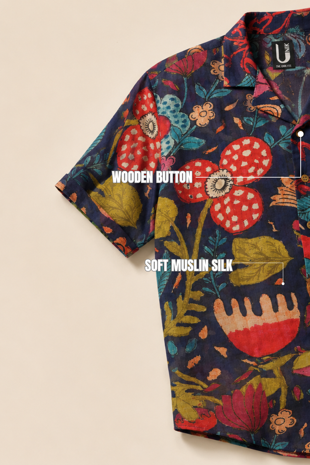 MUSLIN SILK FLORAL SHIRT NAVY BLUE