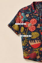 MUSLIN SILK FLORAL SHIRT NAVY BLUE