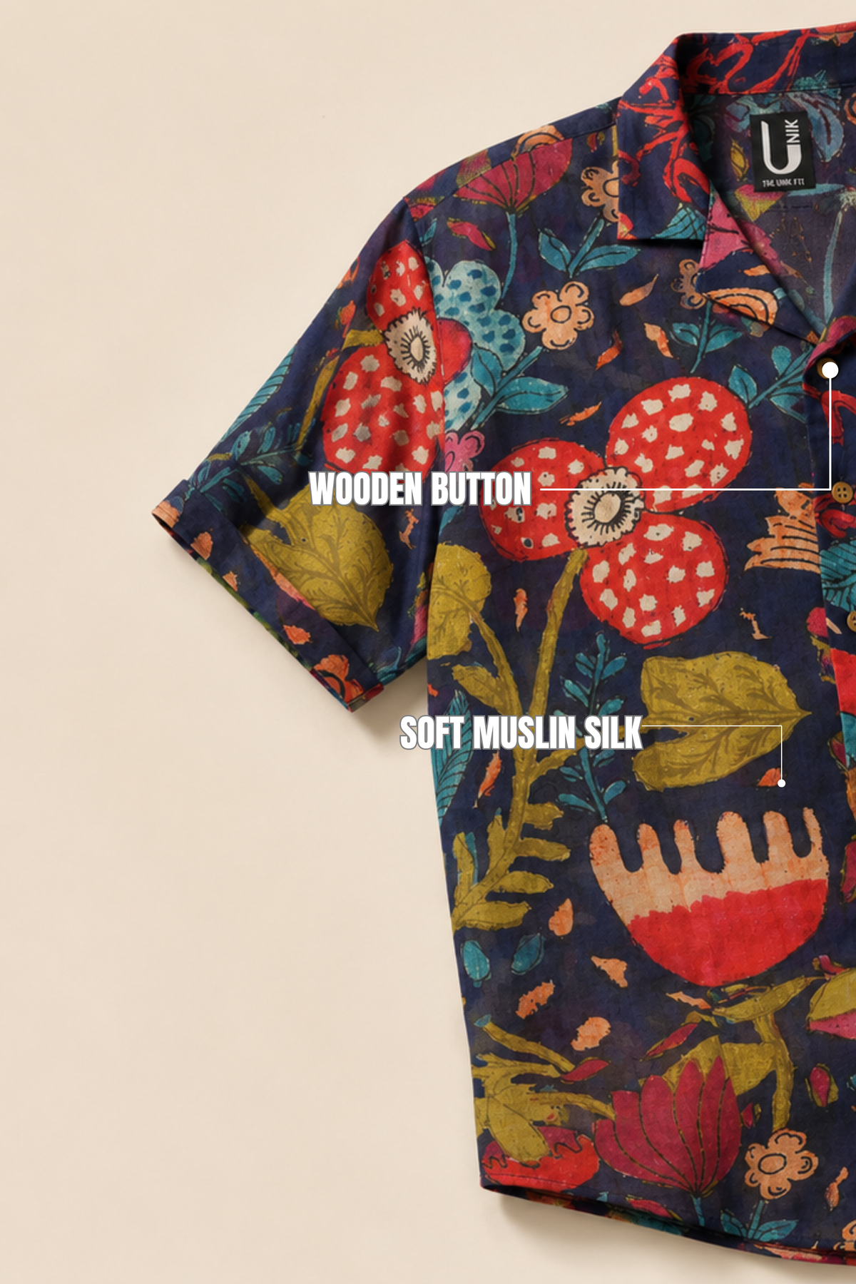 MUSLIN SILK FLORAL SHIRT NAVY BLUE