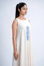 LINEN COTTON DRESS WITH INDIGO ARK MOTIF