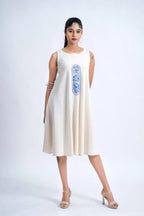 LINEN COTTON DRESS WITH INDIGO ARK MOTIF