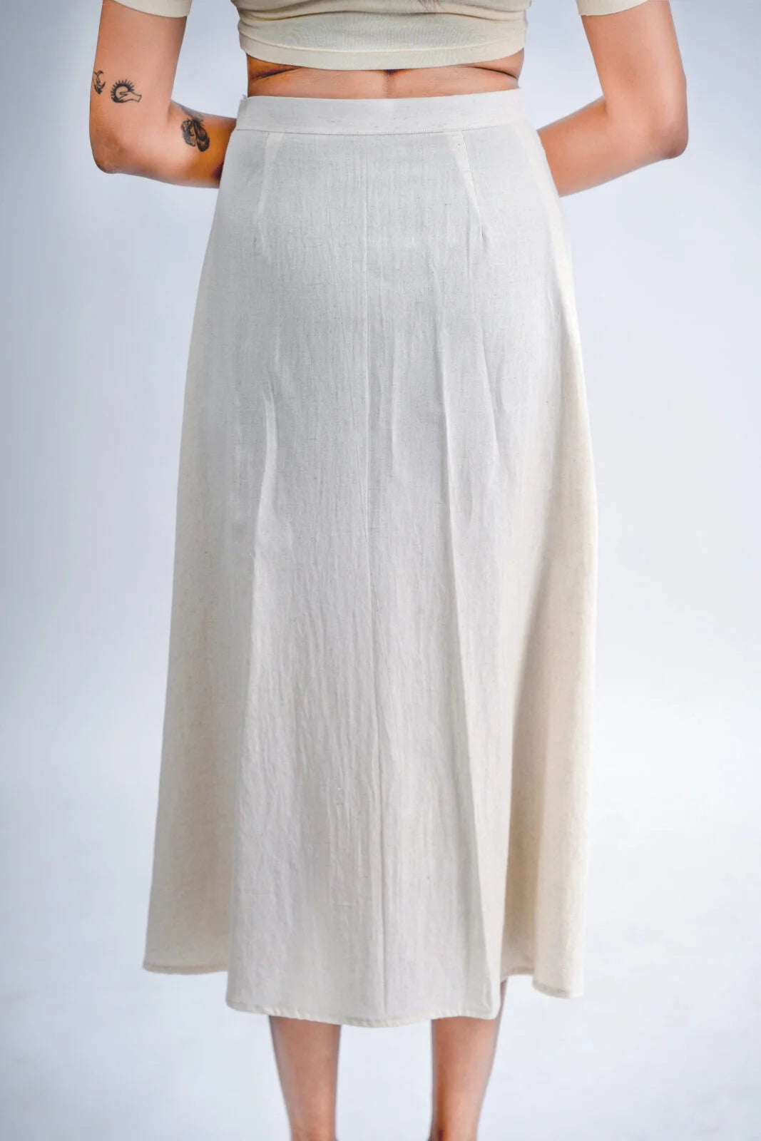 LINEN COTTON SKIRT WITH INDIGO ARK MOTIF