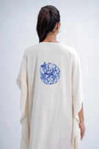 LINEN COTTON KAFTAN WITH RED MOON DEER MOTIF