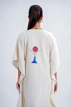LINEN COTTON KAFTAN WITH RED MOON DEER MOTIF