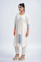 LINEN COTTON KURTA WITH INDIGO ARCH MOTIF