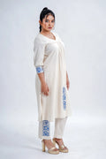 LINEN COTTON KURTA WITH INDIGO ARCH MOTIF