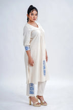 LINEN COTTON KURTA WITH INDIGO ARCH MOTIF