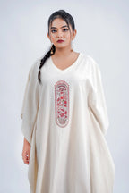LINEN COTTON KAFTAN WITH RED ARCH MOTIF