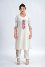 LINEN COTTON KURTA WITH RED ARK MOTIF