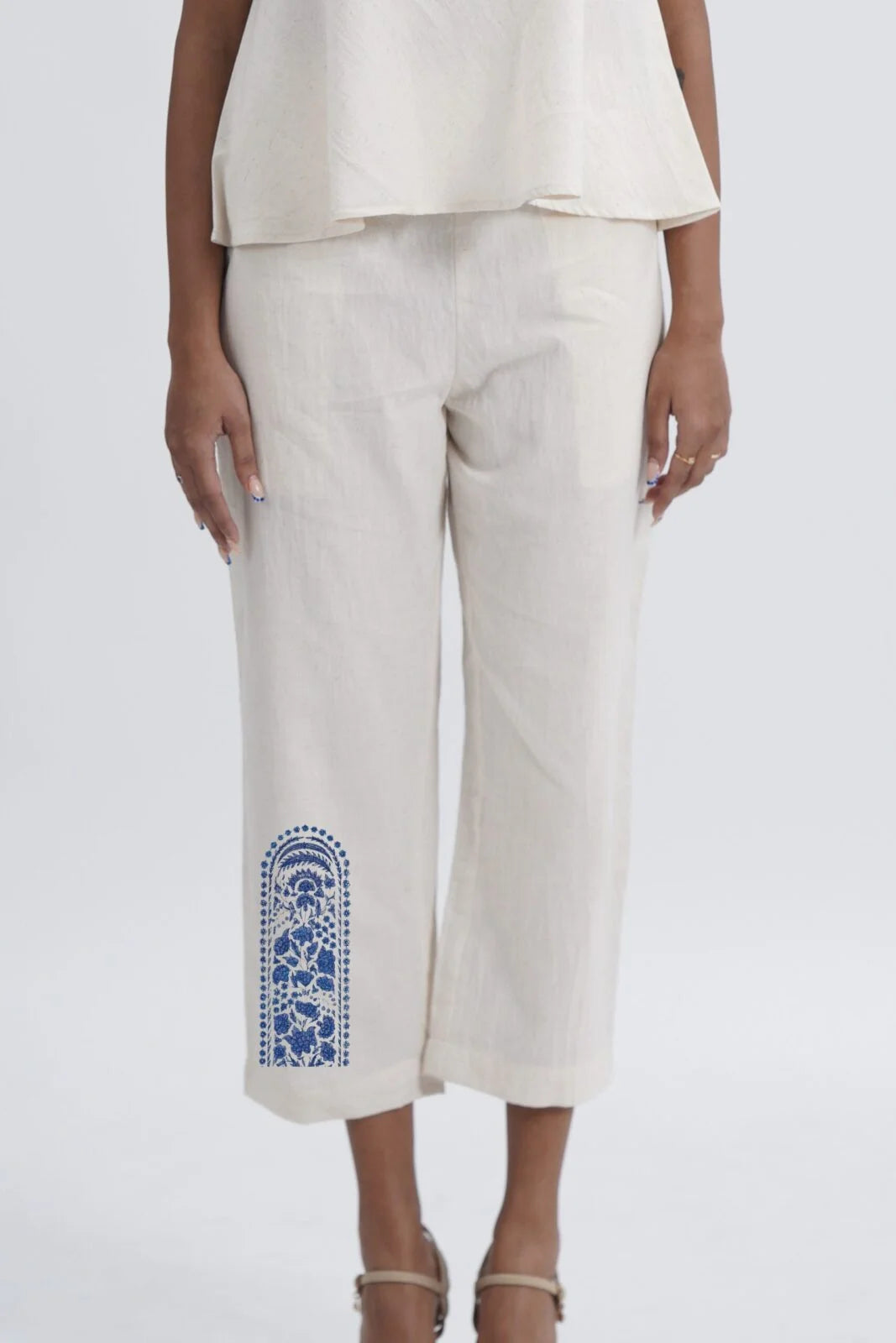 LINEN COTTON WOMENS PANT WITH INDIGO ARK MOTIF
