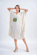 LINEN COTTON KAFTAN WITH TIGER MOTIF