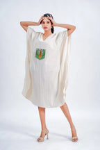 LINEN COTTON KAFTAN WITH TIGER MOTIF