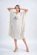 LINEN COTTON KAFTAN WITH DRAGONFLY MOTIF