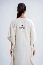 LINEN COTTON KAFTAN WITH DRAGONFLY MOTIF