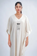 LINEN COTTON KAFTAN WITH COCONUT PALM MOTIF