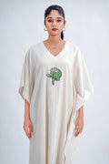 LINEN COTTON KAFTAN WITH MOON LOTUS MOTIF