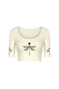 KNITTED COMFY STRETCHABLE BLOUSE WITH DRAGONFLY MOTIF
