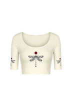 KNITTED COMFY STRETCHABLE BLOUSE WITH DRAGONFLY MOTIF