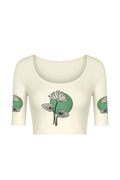 KNITTED COMFY STRETCHABLE BLOUSE WITH GREEN MOON LOTUS MOTIF