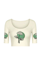 KNITTED COMFY STRETCHABLE BLOUSE WITH GREEN MOON LOTUS MOTIF