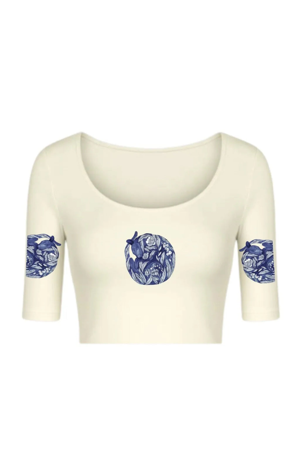 KNITTED COMFY STRETCHABLE BLOUSE WITH INDIGO CAT NAP MOTIF