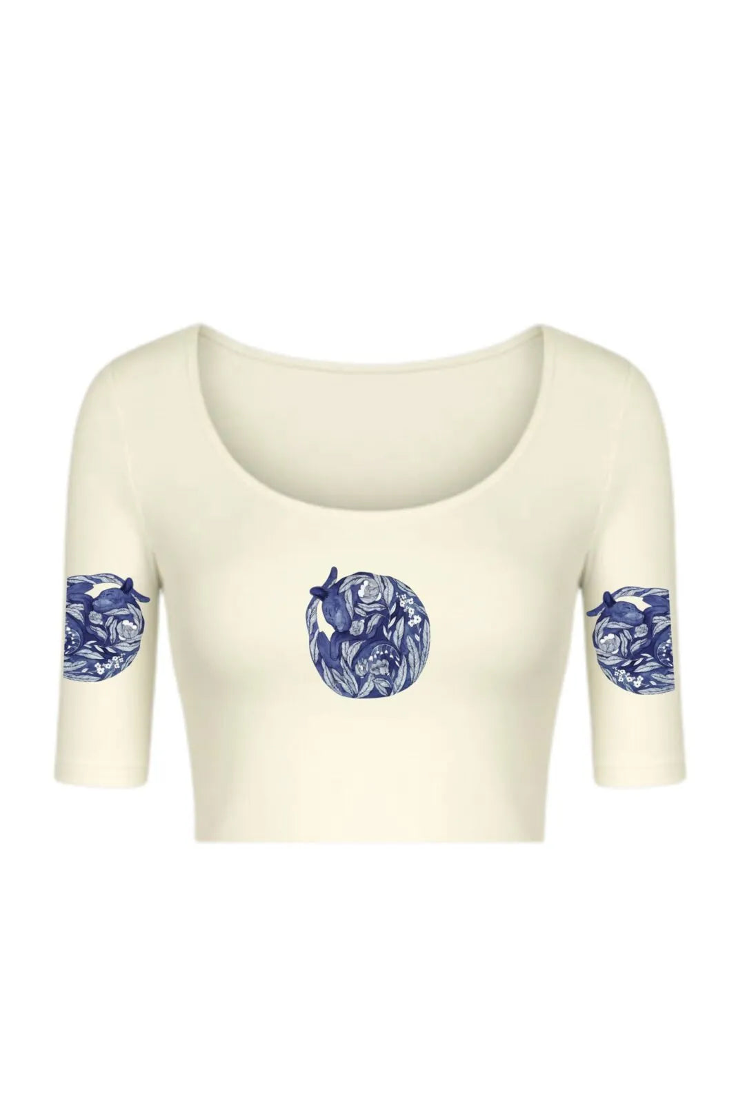 KNITTED COMFY STRETCHABLE BLOUSE WITH INDIGO CAT NAP MOTIF