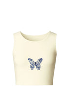 KNITTED COMFY STRETCHABLE BLOUSE WITH INDIGO BUTTERFLY MOTIF
