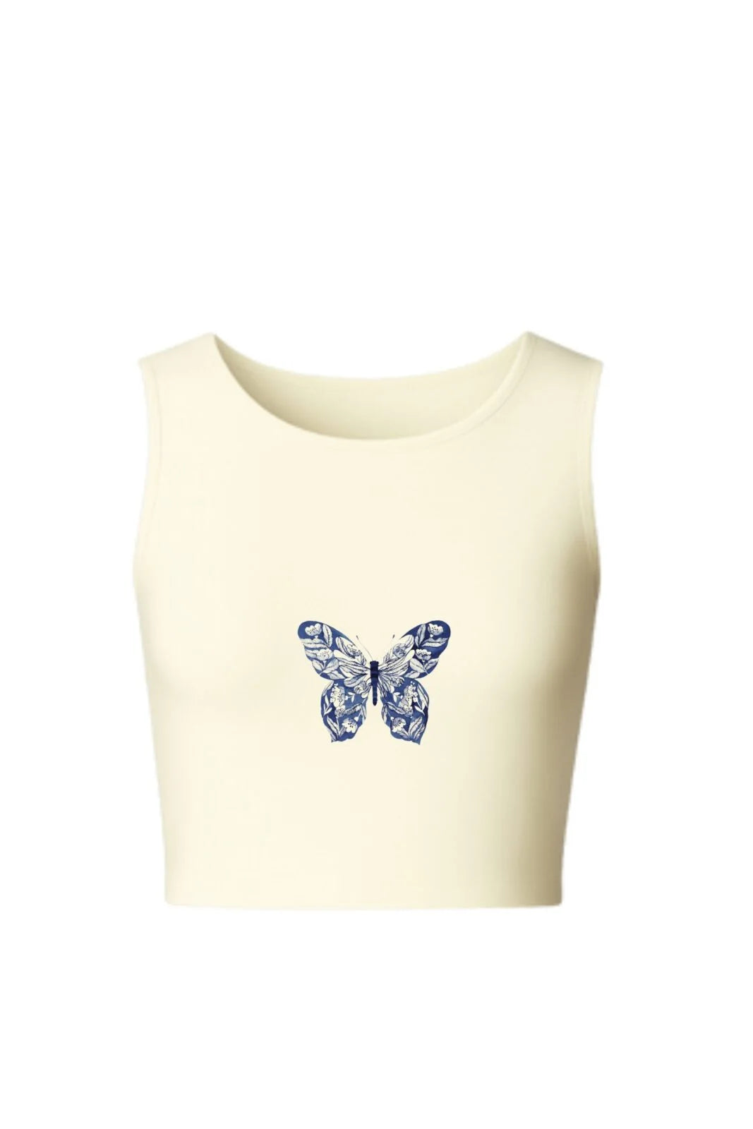 KNITTED COMFY STRETCHABLE BLOUSE WITH INDIGO BUTTERFLY MOTIF