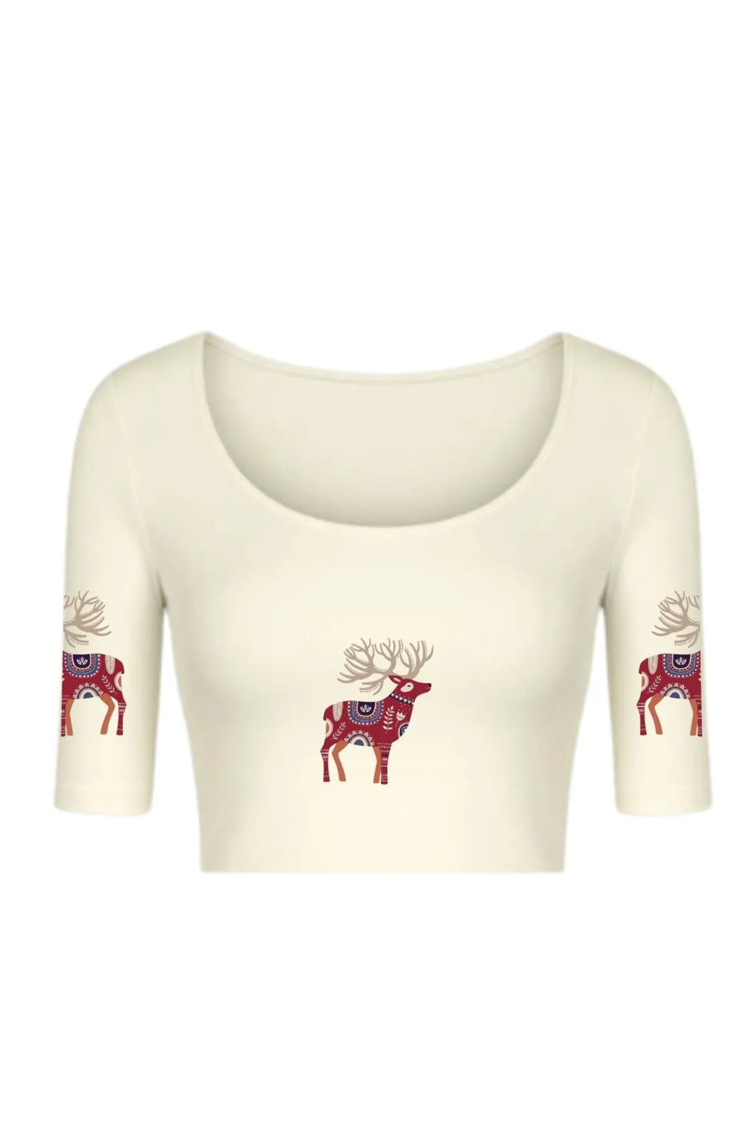 KNITTED COMFY STRETCHABLE BLOUSE WITH RED DEER MOTIF