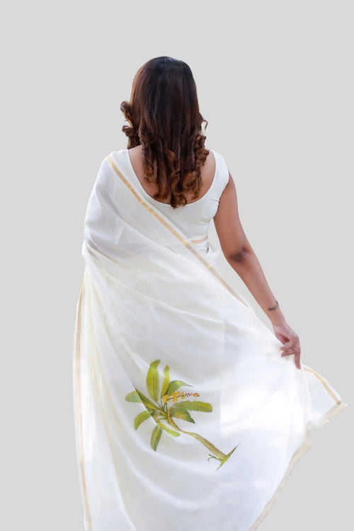 COTTON SAREE WITH BANANA PALM MOTIF