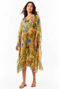 MUSLIN SILK FLORAL KAFTAN YELLOW