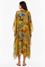 MUSLIN SILK FLORAL KAFTAN YELLOW
