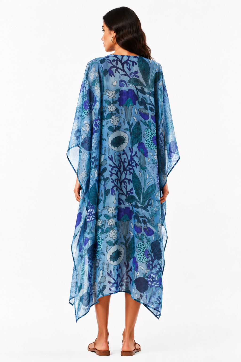 MUSLIN SILK FLORAL KAFTAN BLUE