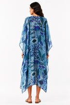 MUSLIN SILK FLORAL KAFTAN BLUE