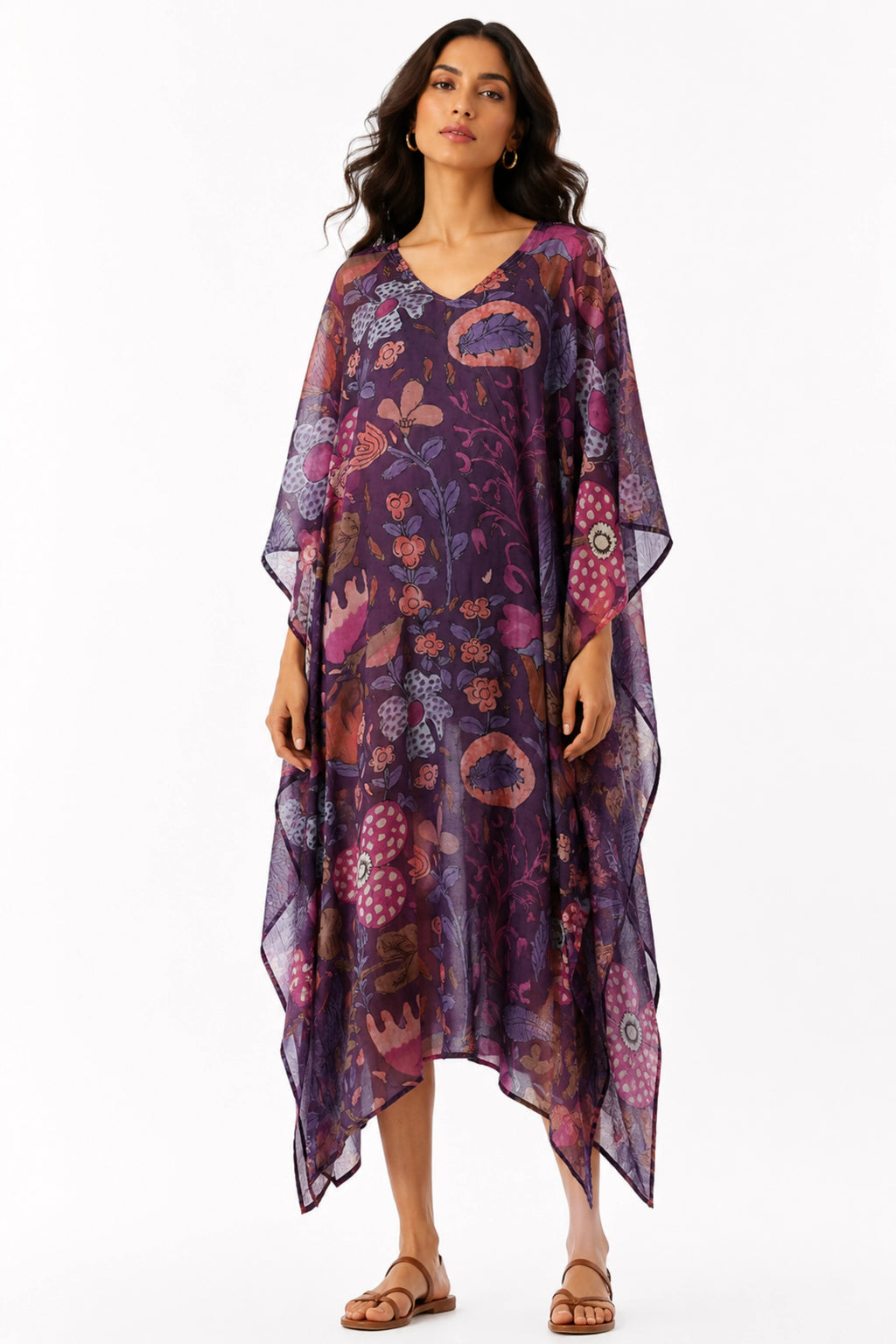 MUSLIN SILK FLORAL KAFTAN PURPLE