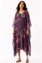 MUSLIN SILK FLORAL KAFTAN PURPLE