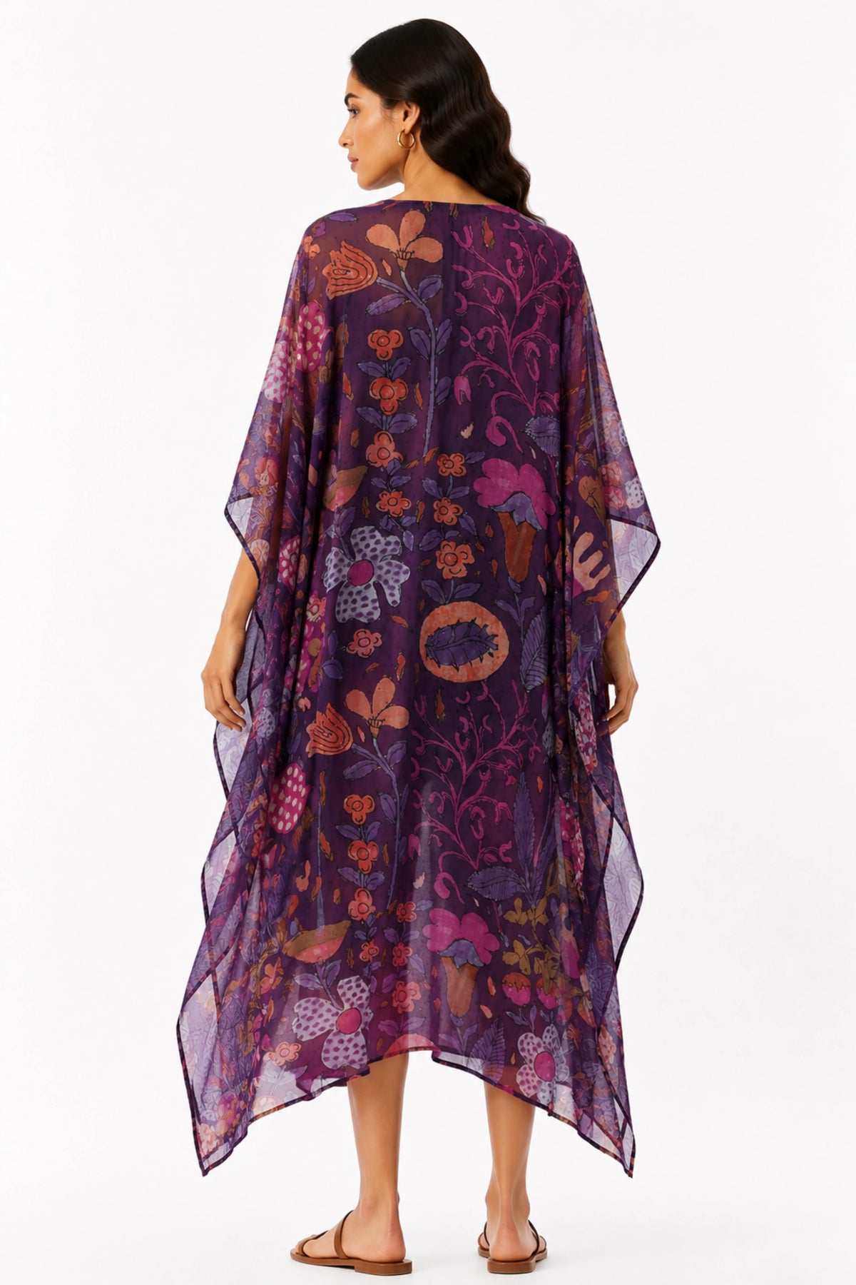 MUSLIN SILK FLORAL KAFTAN PURPLE