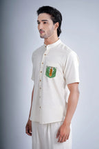 LINEN COTTON SHIRT WITH TIGER MOTIF
